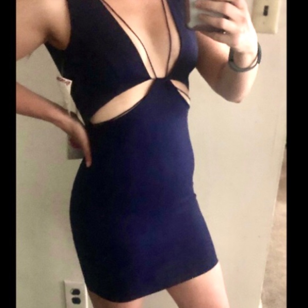 L’atise by Amy New Mini. Navy Blue Cool Cut Aways. Plunging V Neckline